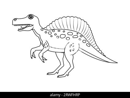 Schwarz-weiß Spinosaurus Dinosaurier Zeichentrickfigur Vektor. Malseite eines Spinosaurus-Dinosauriers Stock Vektor