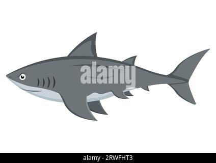 Hai-Zeichentrickfigur Vektor isoliert auf weißem Hintergrund Stock Vektor