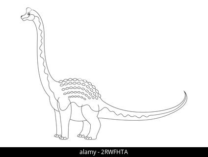 Schwarz-weiß Pelorosaurus Dinosaurier Zeichentrickfigur Vektor. Malseite eines Pelorosaurus-Dinosauriers Stock Vektor