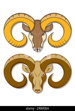 RAM-Kopf in zwei verschiedenen Farben. Bighorn Schafe Ram Vektor Flat Design Stock Vektor