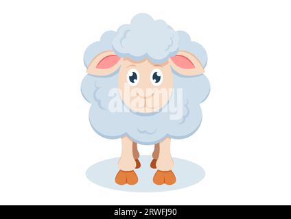 Sheep Cartoon Charakter Vektor Flat Design isoliert auf weißem Hintergrund Stock Vektor