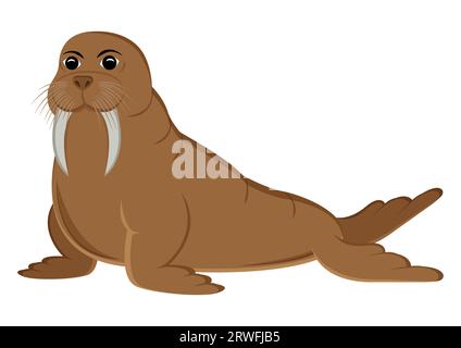 Braune Pelz Walrus Zeichentrickfigur Vektor Illustration isoliert auf weißem Hintergrund Stock Vektor