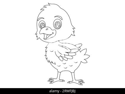 Schwarz-weiße Baby-Huhn-Zeichentrickfigur Vektor-Illustration. Malseite des Hühnerbabys Stock Vektor