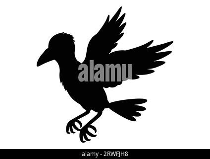 Krähen-Silhouette-Vektor-Illustration auf weißem Hintergrund. Schwarz-weiße Krähe in flachem Stil Stock Vektor