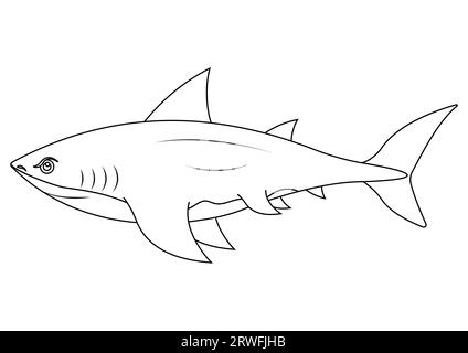 Schwarz-weiß-Hai-Zeichentrickfigur Vektor. Malseite des Karikaturhais Stock Vektor