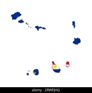Vektor isolierte Illustration mit Kap Verde Nationalflagge mit Form dieser Karte (vereinfacht). Volume Shadow auf der Karte. Weißer Hintergrund Stock Vektor