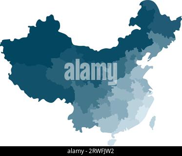 Vektor-isolierte Illustration einer vereinfachten Verwaltungskarte Chinas. Grenzen der Regionen. Farbenfrohe, khakifarbene Silhouetten. Stock Vektor