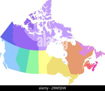 Vektor-isolierte Illustration einer vereinfachten Verwaltungskarte Kanadas. Grenzen der Regionen. Mehrfarbige Silhouetten. Stock Vektor