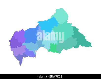 Vektorisolierte Darstellung einer vereinfachten Verwaltungskarte der Zentralafrikanischen Republik (CAR). Grenzen der Regionen. Mehrfarbige Silhouetten. Stock Vektor
