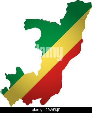 Illustration mit Nationalflagge mit vereinfachter Form der Karte der Republik Kongo (jpg). Volume Shadow auf der Karte Stock Vektor