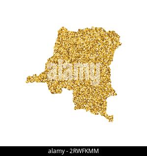 Vektor-isolierte Illustration mit vereinfachter Karte der Demokratischen Republik Kongo. Verziert mit glänzender goldener Glitzerstruktur. Neujahr und Weihnachtsurlaub Stock Vektor