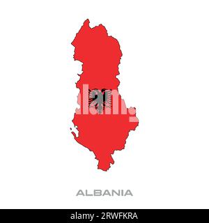 Vektorillustration der Flagge Albaniens mit schwarzen Konturen auf weißem Hintergrund Stock Vektor