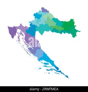 Vektor-isolierte Illustration einer vereinfachten Verwaltungskarte Kroatiens. Grenzen der Regionen. Mehrfarbige Silhouetten. Stock Vektor