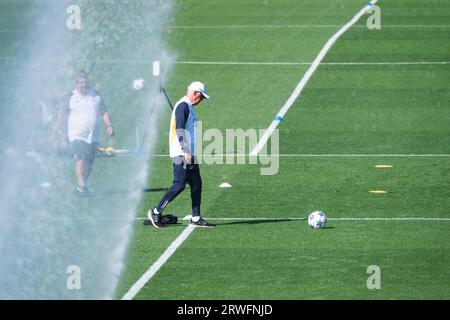 Valdebebas, Madrid, Spanien. September 2023. Carlo Ancelotti leitet das Real Madrid Training am Tag vor dem Fußballspiel der Champions League gegen Union Berlin in Ciudad Real Madrid am 19. September 2023 in Valdebebas (Madrid), Spanien (Credit Image: © Alberto Gardin/ZUMA Press Wire) NUR REDAKTIONELLE VERWENDUNG! Nicht für kommerzielle ZWECKE! Quelle: ZUMA Press, Inc./Alamy Live News Stockfoto