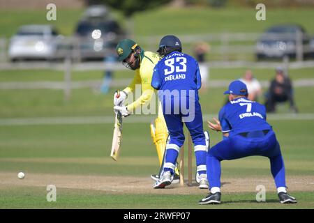 Beckenham, England. 28. August 2023. Harjas Singh aus Australien U19 schlägt gegen England U19 in einem Youth One Day International in Beckenham Stockfoto