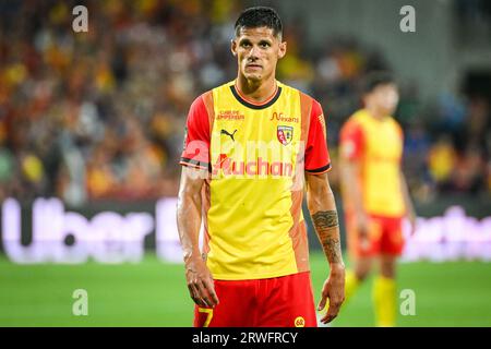 Florian SOTOCA von Lens während des Ligue-1-Fußballspiels der französischen Meisterschaft zwischen RC Lens und FC Metz am 16. September 2023 im Felix Bollaert Stadion in Lens, Frankreich - Foto Matthieu Mirville/DPPI Stockfoto