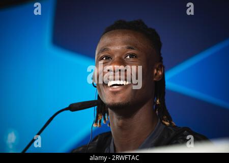 Valdebebas, Madrid, Spanien. September 2023. Eduardo Camavinga (Real Madrid) während der Pressekonferenz am Tag vor dem Fußballspiel der Champions League gegen Union Berlin in Ciudad Real Madrid am 19. September 2023 in Valdebebas (Madrid), Spanien (Credit Image: © Alberto Gardin/ZUMA Press Wire) NUR REDAKTIONELLER GEBRAUCH! Nicht für kommerzielle ZWECKE! Quelle: ZUMA Press, Inc./Alamy Live News Stockfoto