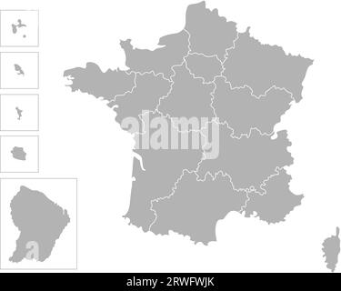 Vektor-isolierte Illustration der vereinfachten Verwaltungskarte Frankreichs. Grenzen der Regionen. Graue Silhouetten, weiße Kontur Stock Vektor