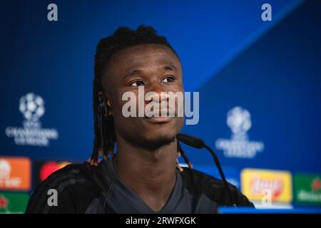 Valdebebas, Spanien. September 2023. Eduardo Camavinga (Real Madrid) während der Pressekonferenz am Tag vor dem Fußballspiel der Champions League gegen Union Berlin in Ciudad Real Madrid in Valdebebas. (Foto: Alberto Gardin/SOPA Images/SIPA USA) Credit: SIPA USA/Alamy Live News Stockfoto