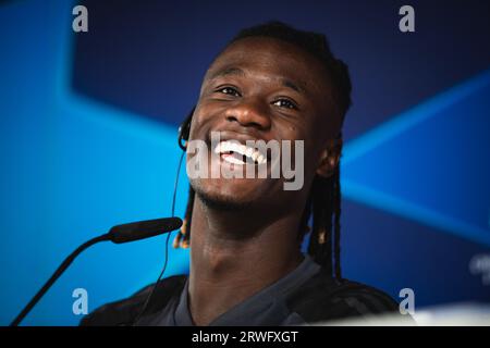 Valdebebas, Spanien. September 2023. Eduardo Camavinga (Real Madrid) während der Pressekonferenz am Tag vor dem Fußballspiel der Champions League gegen Union Berlin in Ciudad Real Madrid in Valdebebas. (Foto: Alberto Gardin/SOPA Images/SIPA USA) Credit: SIPA USA/Alamy Live News Stockfoto