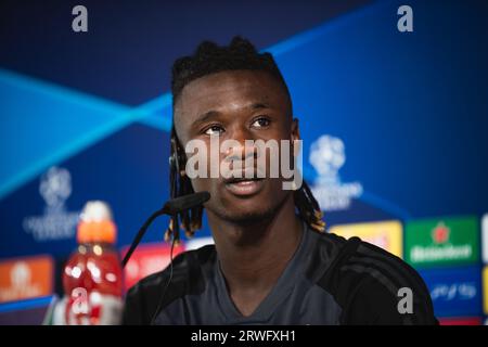 Valdebebas, Spanien. September 2023. Eduardo Camavinga (Real Madrid) während der Pressekonferenz am Tag vor dem Fußballspiel der Champions League gegen Union Berlin in Ciudad Real Madrid in Valdebebas. (Foto: Alberto Gardin/SOPA Images/SIPA USA) Credit: SIPA USA/Alamy Live News Stockfoto