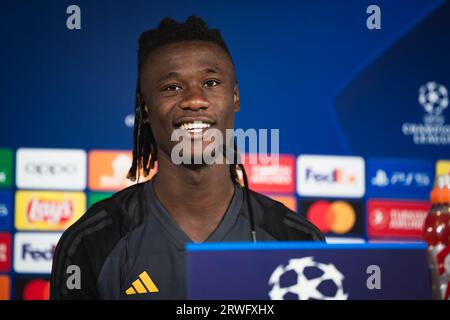 Valdebebas, Spanien. September 2023. Eduardo Camavinga (Real Madrid) während der Pressekonferenz am Tag vor dem Fußballspiel der Champions League gegen Union Berlin in Ciudad Real Madrid in Valdebebas. Quelle: SOPA Images Limited/Alamy Live News Stockfoto