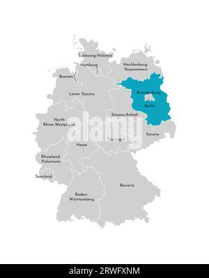 Vektorisolierte Darstellung einer vereinfachten Verwaltungskarte Deutschlands. Blaue Silhouette von Brandenburg (Land). Graue Silhouetten. Weiße Umrandung Stock Vektor