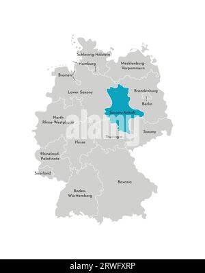 Vektorisolierte Darstellung einer vereinfachten Verwaltungskarte Deutschlands. Blaue Silhouette Sachsen-Anhalts (Land). Graue Silhouetten. Weiße Umrandung Stock Vektor