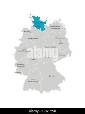 Vektorisolierte Darstellung einer vereinfachten Verwaltungskarte Deutschlands. Blaue Silhouette Schleswig-Holsteins (Land). Graue Silhouetten. Weiße Omelettes Stock Vektor