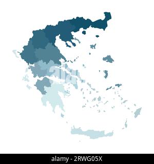 Vektorisolierte Darstellung der vereinfachten Verwaltungskarte Griechenlands. Grenzen der Regionen. Farbenfrohe, khakifarbene Silhouetten. Stock Vektor