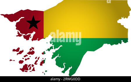 Abbildung mit Nationalflagge mit vereinfachter Form der Guinea-Bissau-Karte (jpg). Volume Shadow auf der Karte Stock Vektor