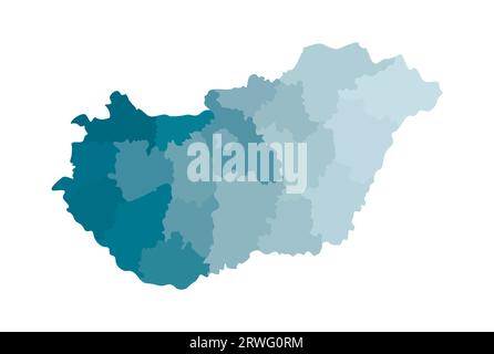 Vektorisolierte Darstellung einer vereinfachten Verwaltungskarte Ungarns. Grenzen der Regionen. Farbenfrohe, khakifarbene Silhouetten. Stock Vektor