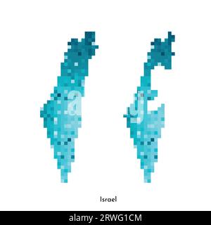 Vektor isolierte geometrische Illustration mit einfacher eisblauer Form der Israel-Karte (einschließlich und ohne umstrittene Gebiete). Pixel-Art-Stil für NFT templa Stock Vektor