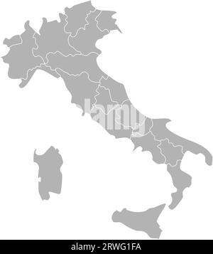 Vektorisolierte Darstellung einer vereinfachten Verwaltungskarte Italiens. Grenzen der Provinzen (Regionen). Graue Silhouetten. Weiße Umrandung. Stock Vektor