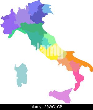 Vektorisolierte Darstellung einer vereinfachten Verwaltungskarte Italiens. Grenzen der Regionen. Mehrfarbige Silhouetten. Stock Vektor