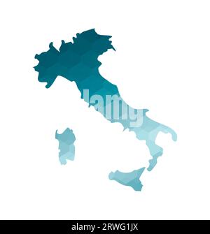 Vektor-isoliertes Illustrationssymbol mit vereinfachter blauer Silhouette der Italienkarte. Polygonaler geometrischer Stil. Weißer Hintergrund. Stock Vektor