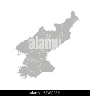 Vektorisolierte Darstellung einer vereinfachten Verwaltungskarte Nordkoreas (Volksrepublik Korea). Grenzen der Provinzen (Regionen). Grau si Stock Vektor