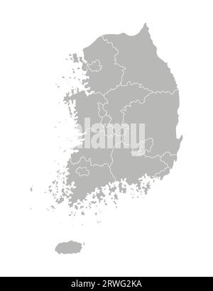 Vektor-isolierte Illustration einer vereinfachten Verwaltungskarte Südkoreas (Republik Korea). Grenzen der Provinzen (Regionen). Graue Silhouetten Stock Vektor