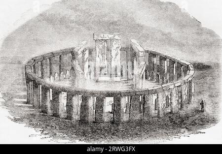 Imaginäre Rekonstruktion von Stonehenge, Salisbury Plain, England. Aus Cassell's Illustrated History of England, veröffentlicht 1857. Stockfoto