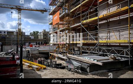 Berlin, Deutschland. September 2023. Baustelle des Vonovia Holzbauquartiers in Berlin-Kaulsdorf. Quelle: Britta Pedersen/dpa/Alamy Live News Stockfoto