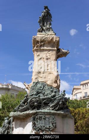 Plaza de los Sitios, Zaragoza, Aragon, Spanien. El Monumento a los Sitios de Zaragoza oder Denkmal für die Belagerung von Zaragoza. Skulpturengruppe in s Stockfoto