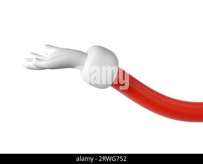 Niedliche Cartoon Hand 3D offene Handfläche Hand des Weihnachtsmanns Weihnachtssymbol. Den Winter nehmen, geben, etwas halten. Freundlicher, lustiger Stil auf weiß Stockfoto