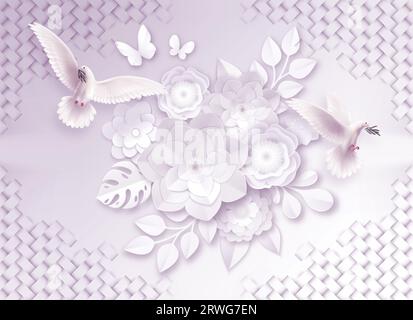 Vögel Blume Blatt 3d Schatten 3d Vektor Hintergrundbild Hintergrund für Wohnkultur | Heimtapeten | 3D Hintergrundbilder | Kunst Hintergrund 3d Vögel Blume Stockfoto