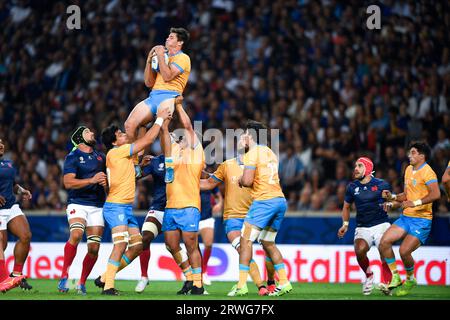 Paris, Frankreich. September 2023. Tomas Inciarte während der Rugby union World Cup RWC 2023, Pool Ein Spiel zwischen Frankreich und Uruguay im Stade Pierre Mauroy am 14. September 2023 in Lille, Frankreich. Foto Victor Joly/ABACAPRESS.COM Credit: Abaca Press/Alamy Live News Stockfoto