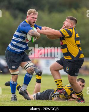 Englische Herren Amateurspieler der Rugby Union spielen in einem Ligaspiel. Stockfoto