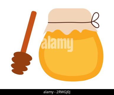 Honigglas mit Löffel. Illustration der Vektorabwicklung. Stock Vektor