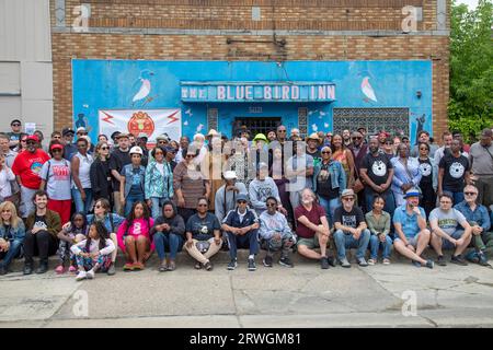 Detroit, Michigan - die Detroit Sound Conservancy gab eine Zeremonie ab, um die Pläne zur Entlassung des Blue Bird Inn bekannt zu geben, einem Jazz-Club, der in den afrikanischen Emiraten beliebt ist Stockfoto