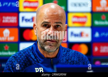 PSV Eindhoven-Manager Peter Bosz während einer Pressekonferenz im Emirates Stadium in London. Bilddatum: Dienstag, 19. September 2023. Stockfoto