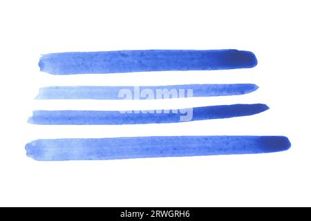 Set von blauen Aquarellflecken isoliert auf weißem Hintergrund. Verschiedene Aquarellstreifen, Linien, Drucke, Hintergründe. Abstrakte Vorlage. Vektormaterial Stock Vektor