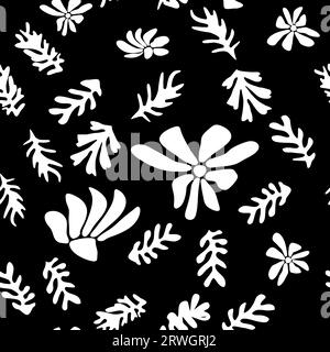 Trendiges nahtloses Blumenmuster, inspiriert von Matisse, schwarz-weißes Blumenmuster. Stock Vektor